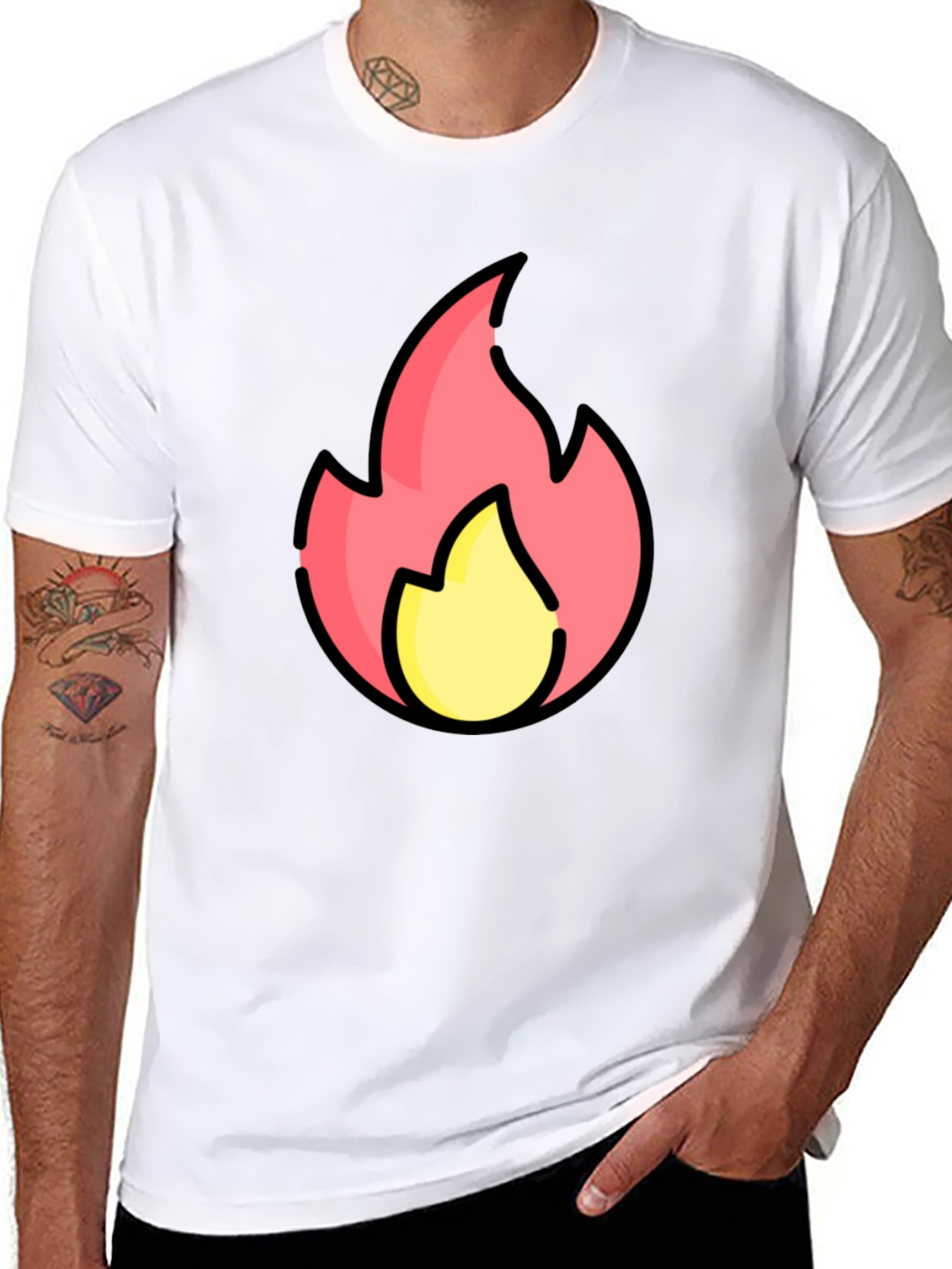 Cartoon Flame Graphic Black T-Shirt