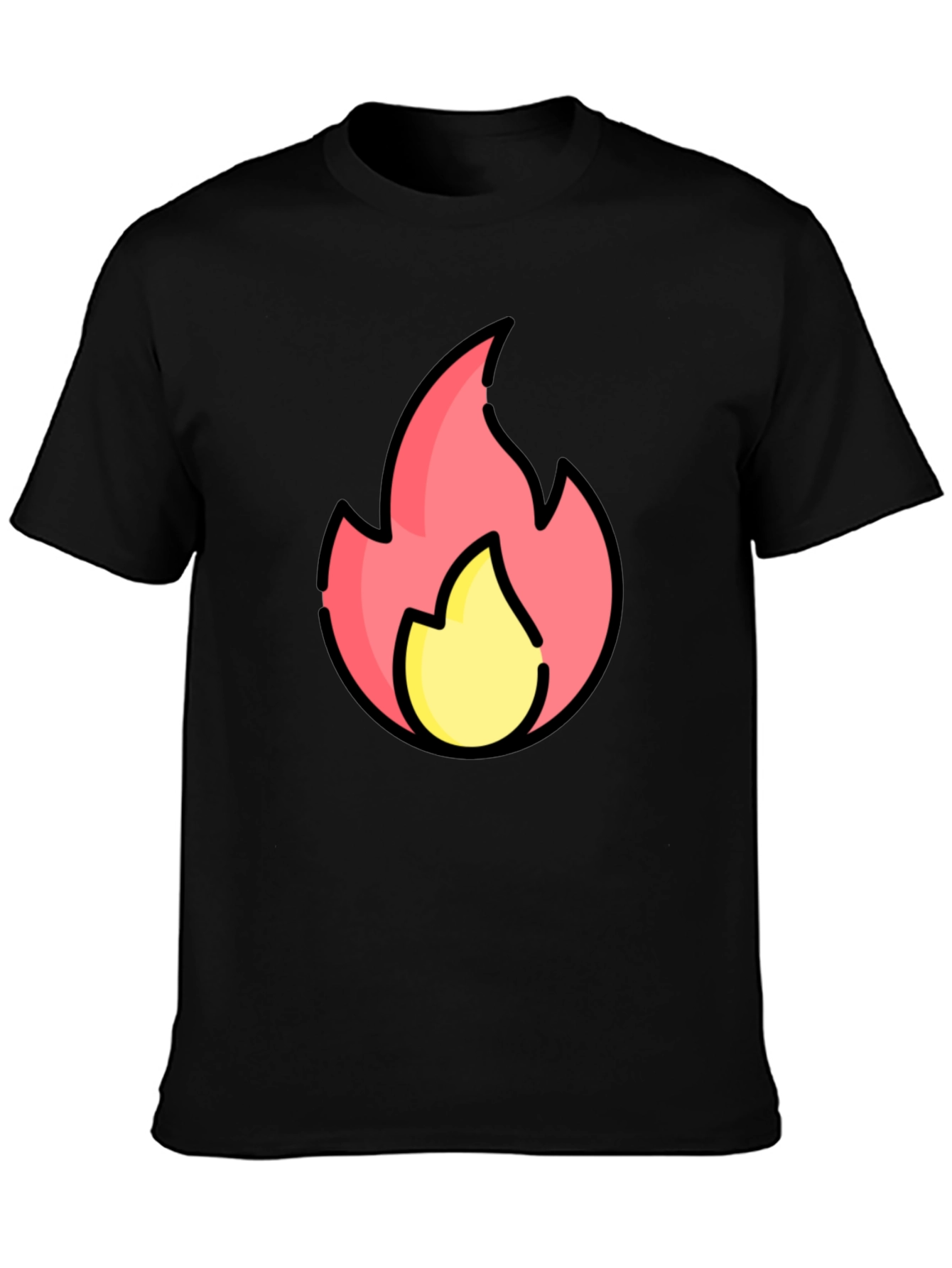 Cartoon Flame Graphic Black T-Shirt