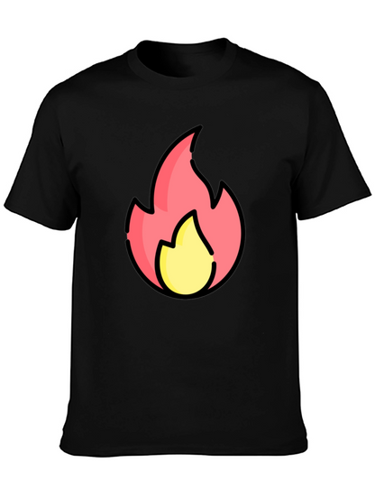 Cartoon Flame Graphic Black T-Shirt