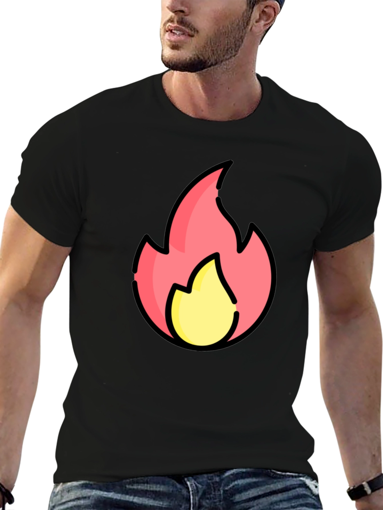 Cartoon Flame Graphic Black T-Shirt