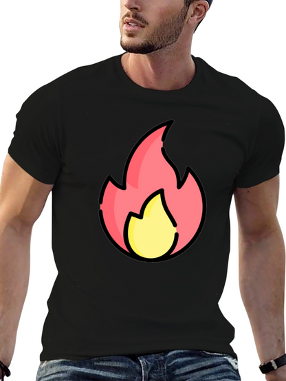 Cartoon Flame Graphic Black T-Shirt