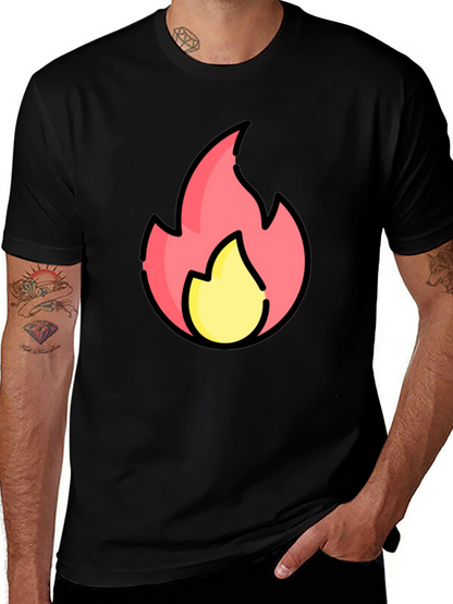 Cartoon Flame Graphic Black T-Shirt