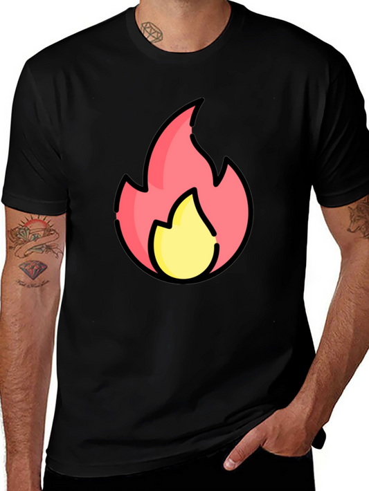 Cartoon Flame Graphic Black T-Shirt