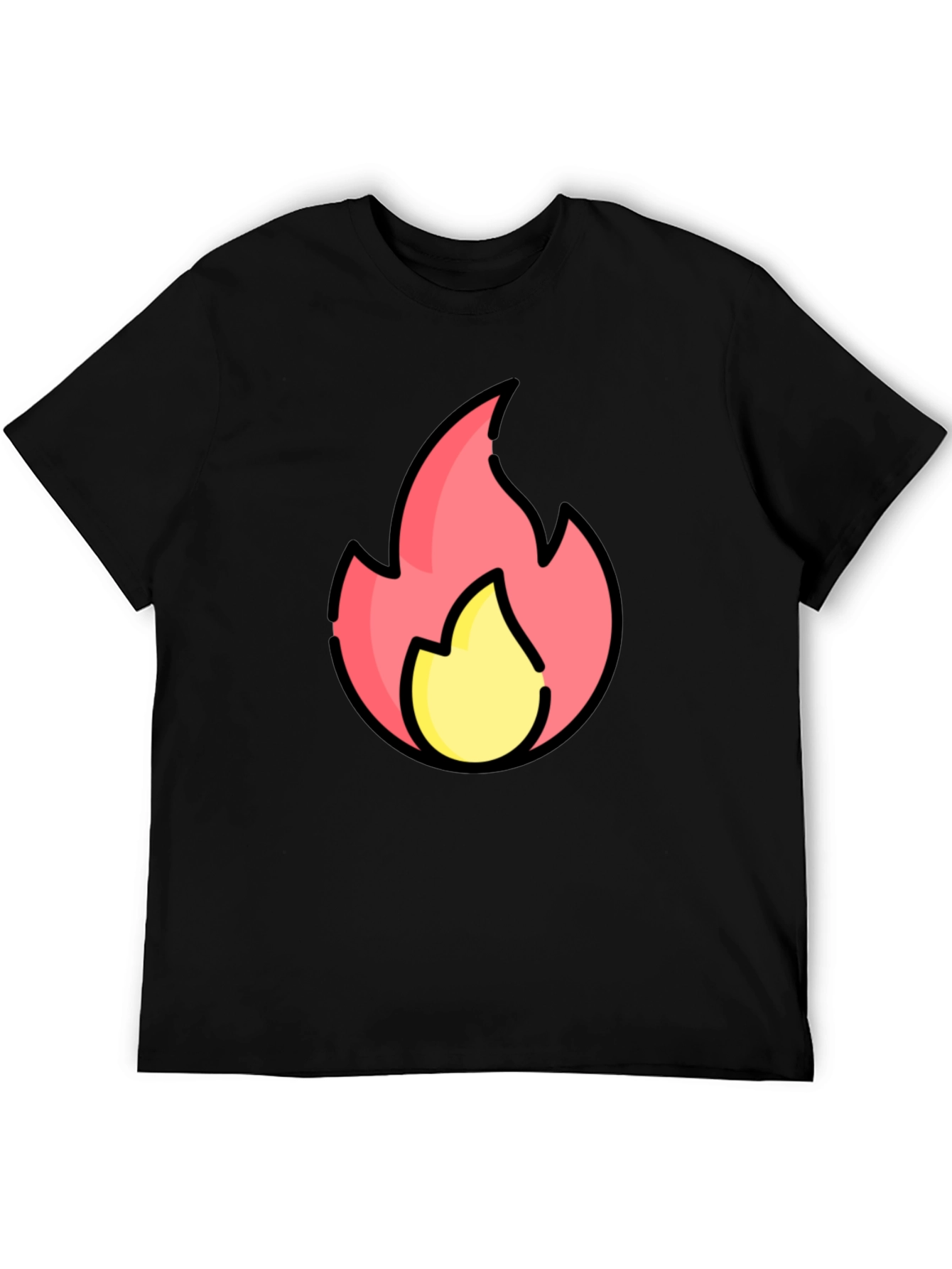 Cartoon Flame Graphic Black T-Shirt