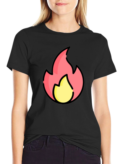 Cartoon Flame Graphic Black T-Shirt