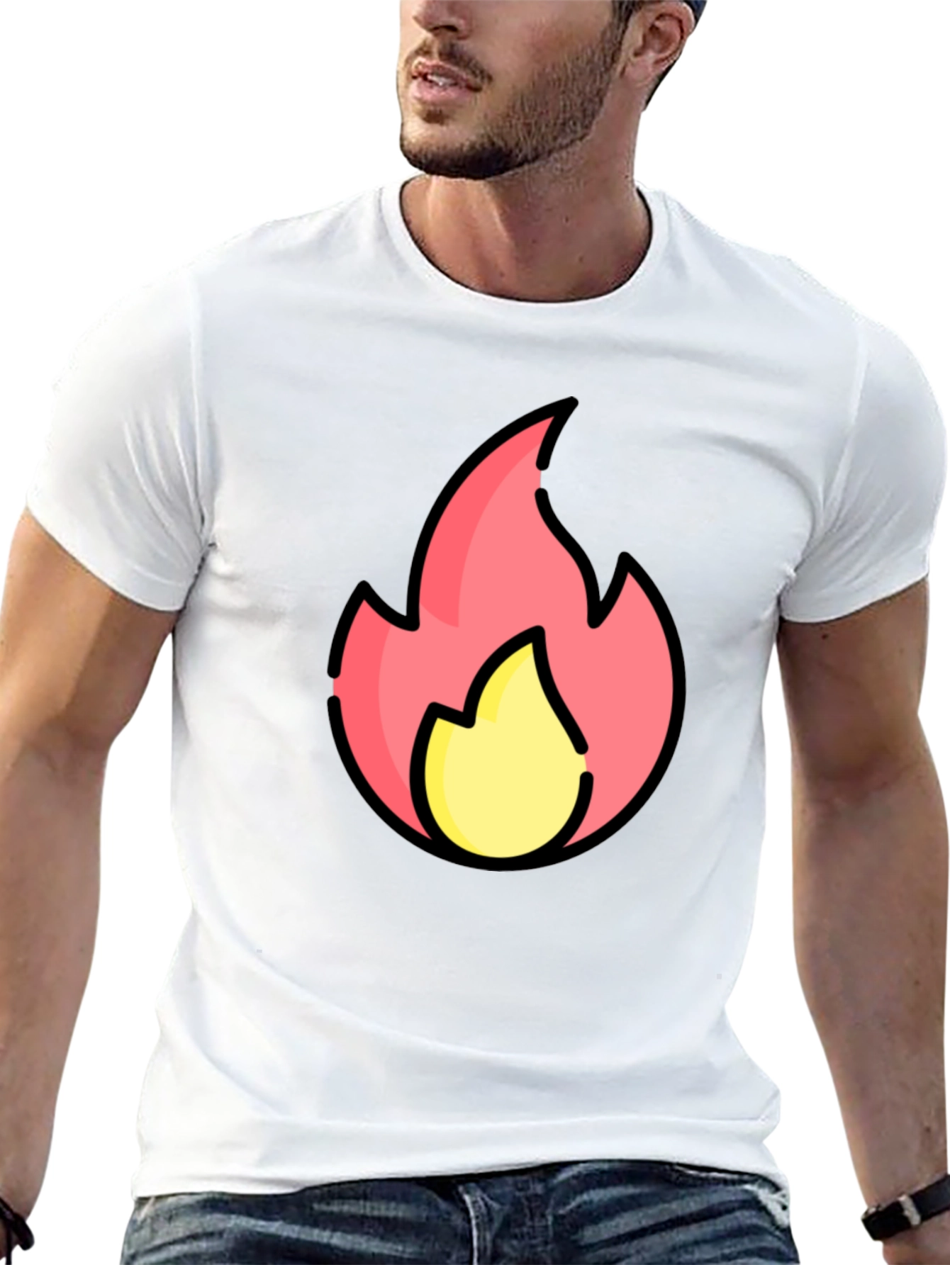 Cartoon Flame Graphic Black T-Shirt