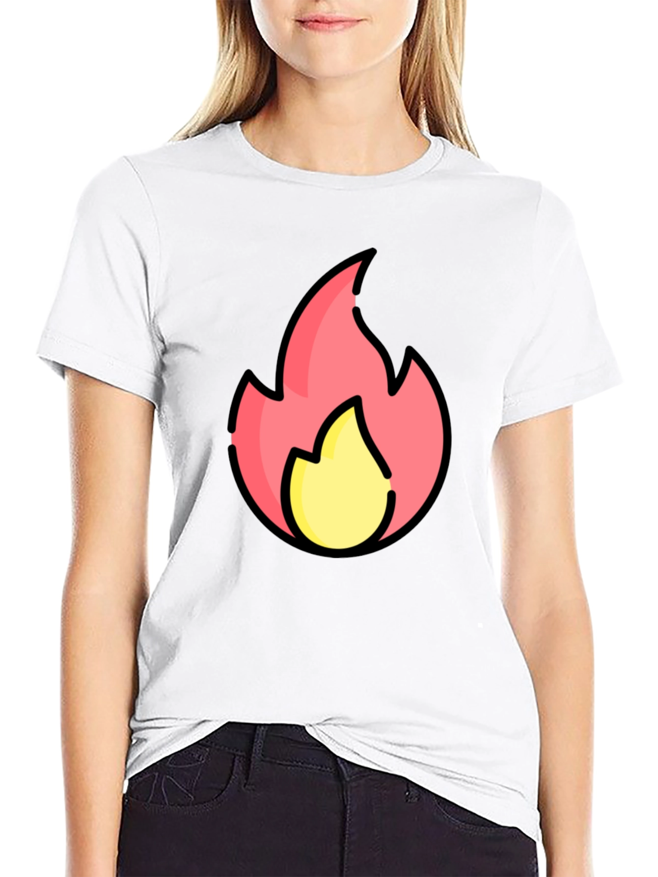 Cartoon Flame Graphic Black T-Shirt