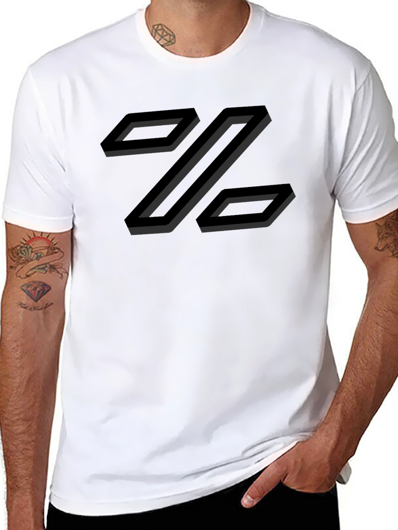 Abstract Geometric Z Design T-Shirt - Black