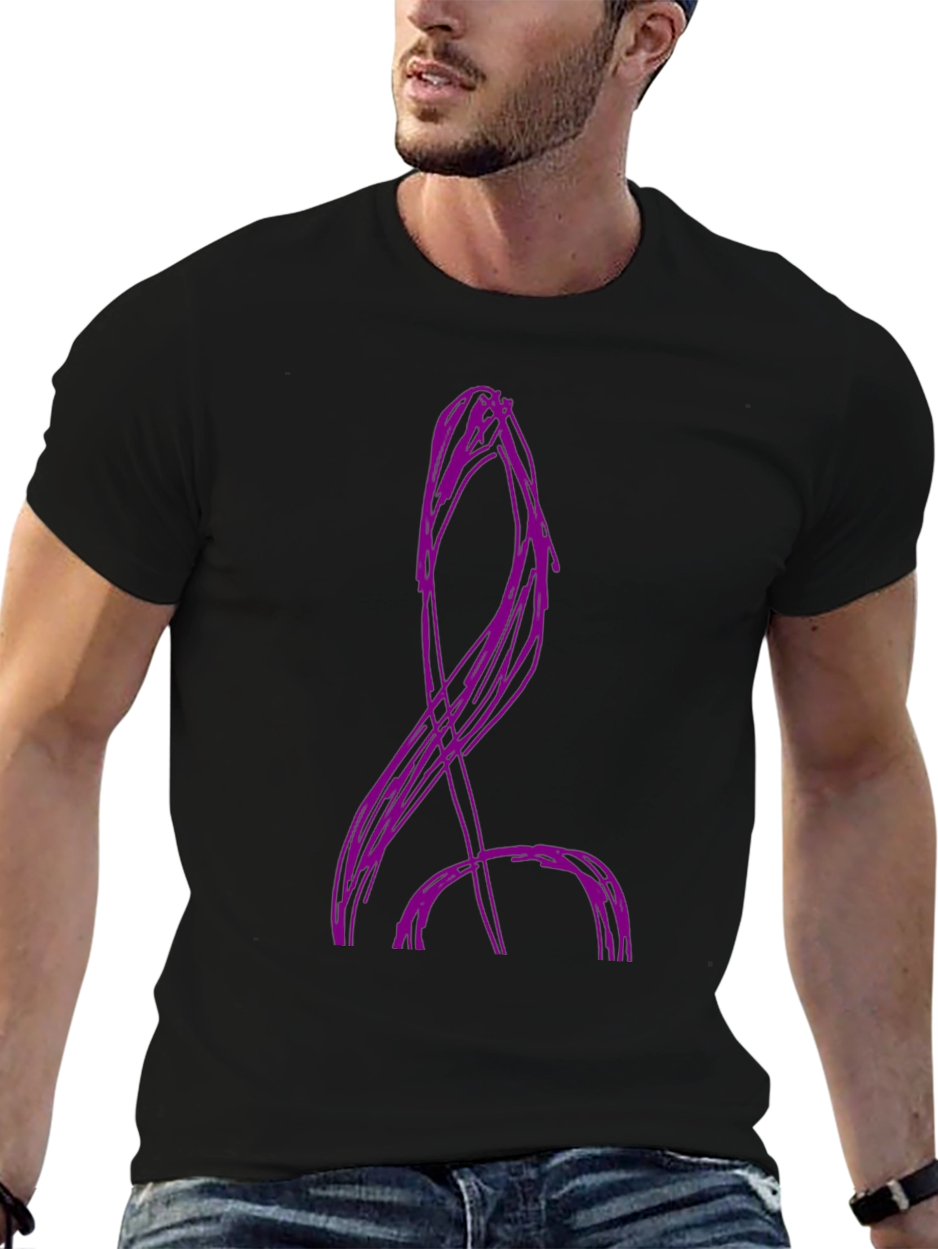 Abstract Purple Design Black Cotton T-Shirt