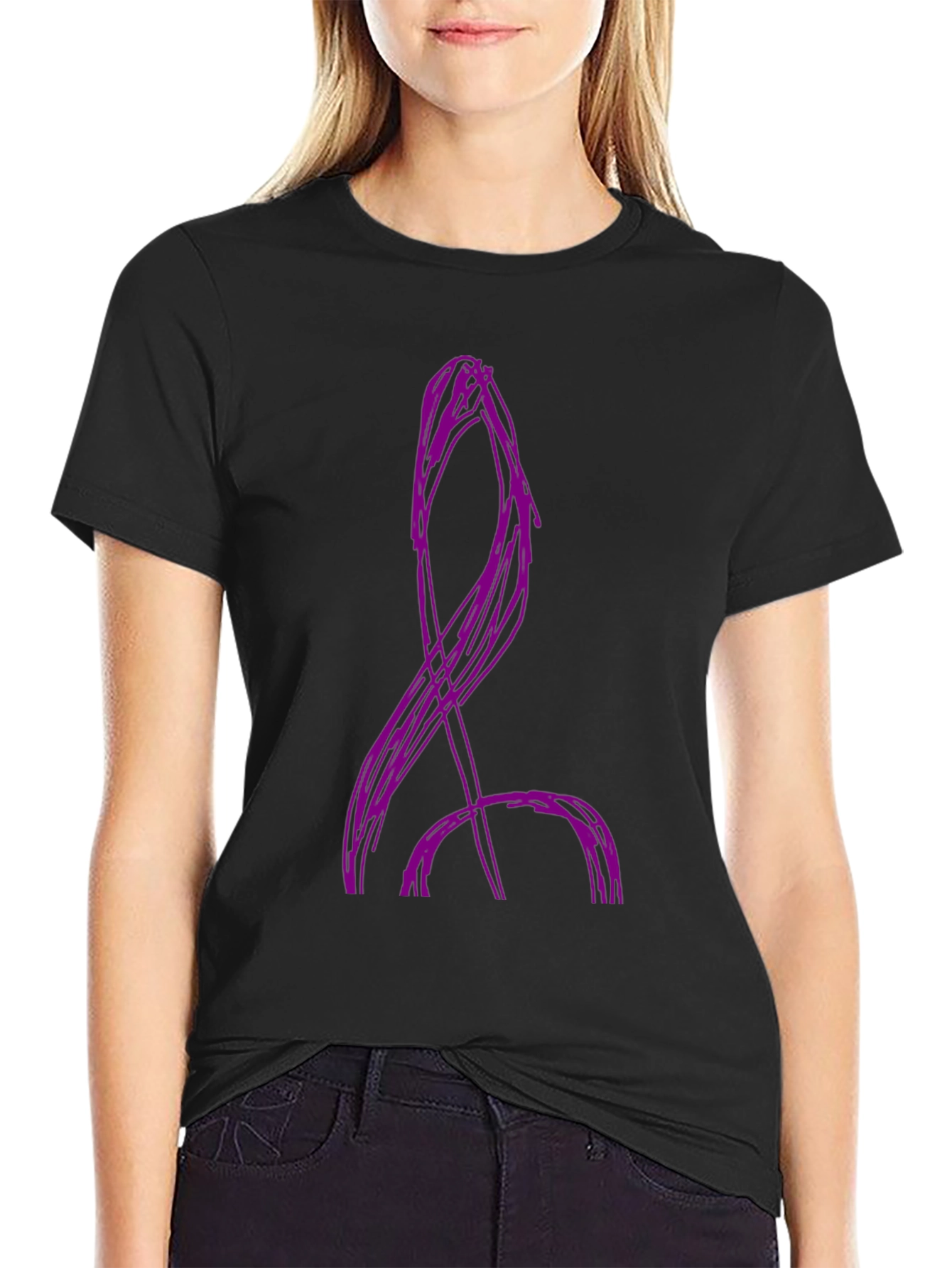 Abstract Purple Design Black Cotton T-Shirt