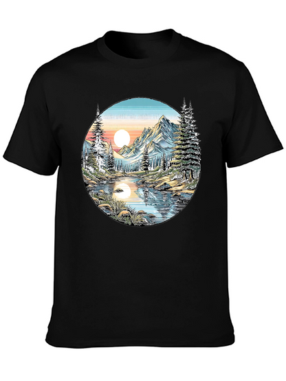 Nature Scene Graphic Tee - Mountain Lake View