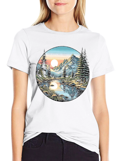 Nature Scene Graphic Tee - Mountain Lake View