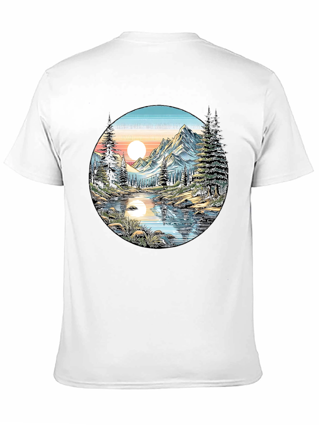 Nature Scene Graphic Tee - Mountain Lake View