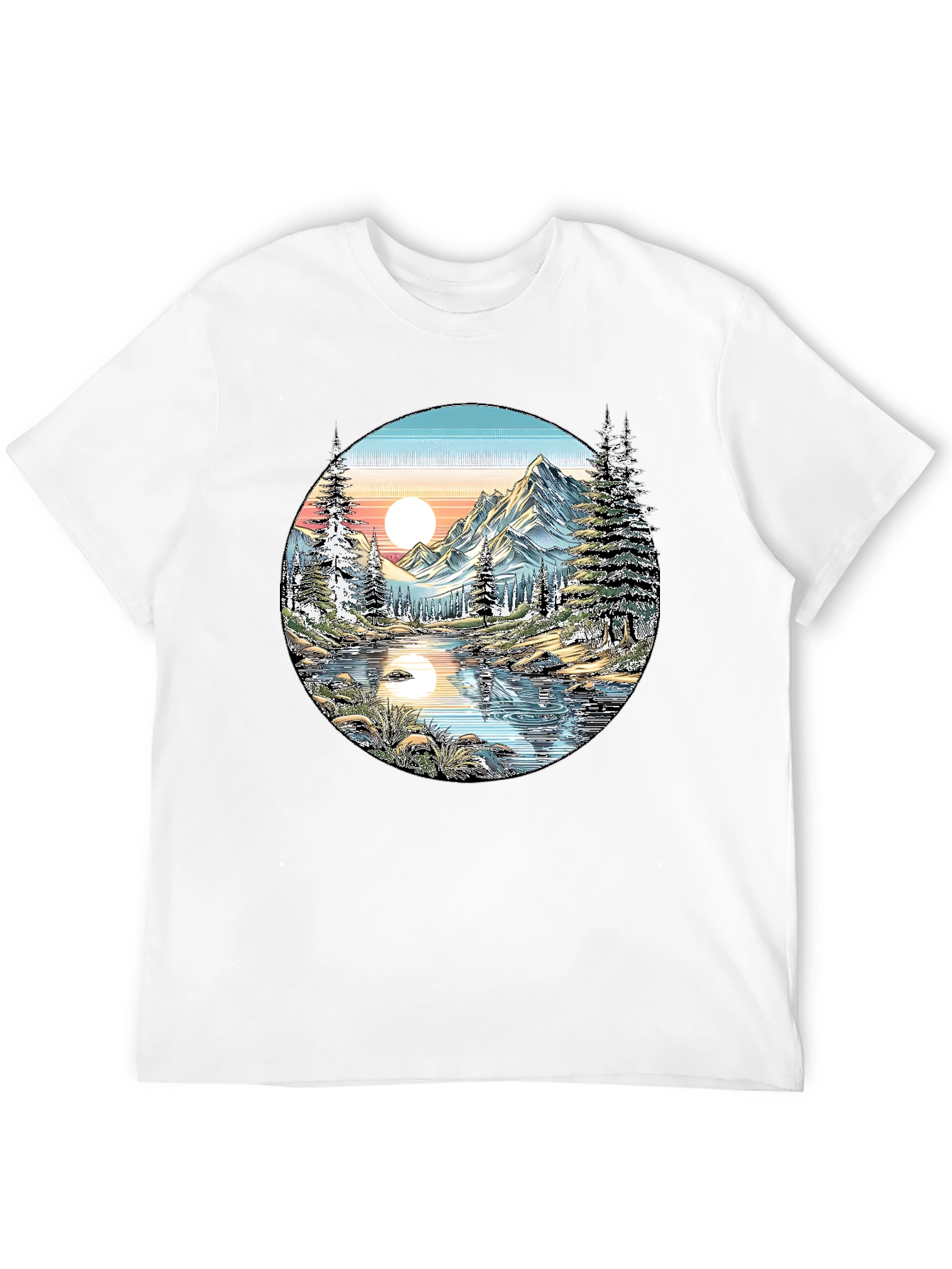 Nature Scene Graphic Tee - Mountain Lake View