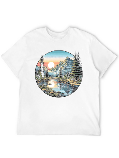 Nature Scene Graphic Tee - Mountain Lake View