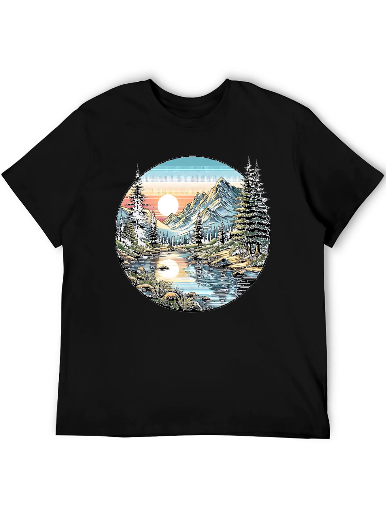 Nature Scene Graphic Tee - Mountain Lake View