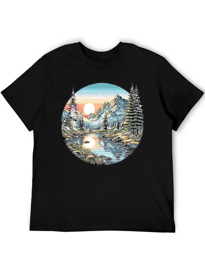 Nature Scene Graphic Tee - Mountain Lake View