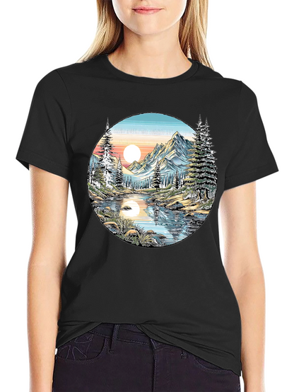 Nature Scene Graphic Tee - Mountain Lake View