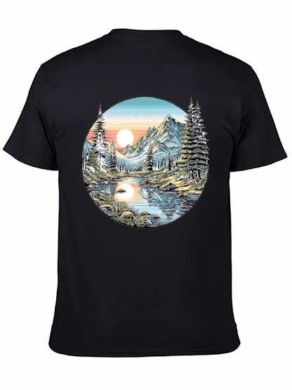 Nature Scene Graphic Tee - Mountain Lake View