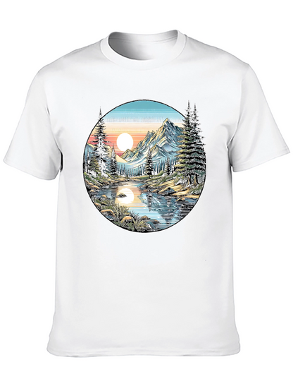 Nature Scene Graphic Tee - Mountain Lake View