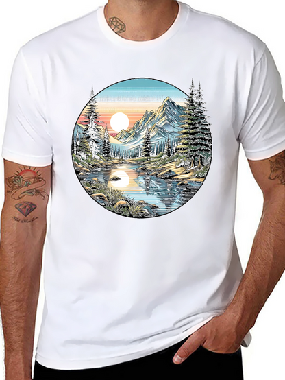 Nature Scene Graphic Tee - Mountain Lake View
