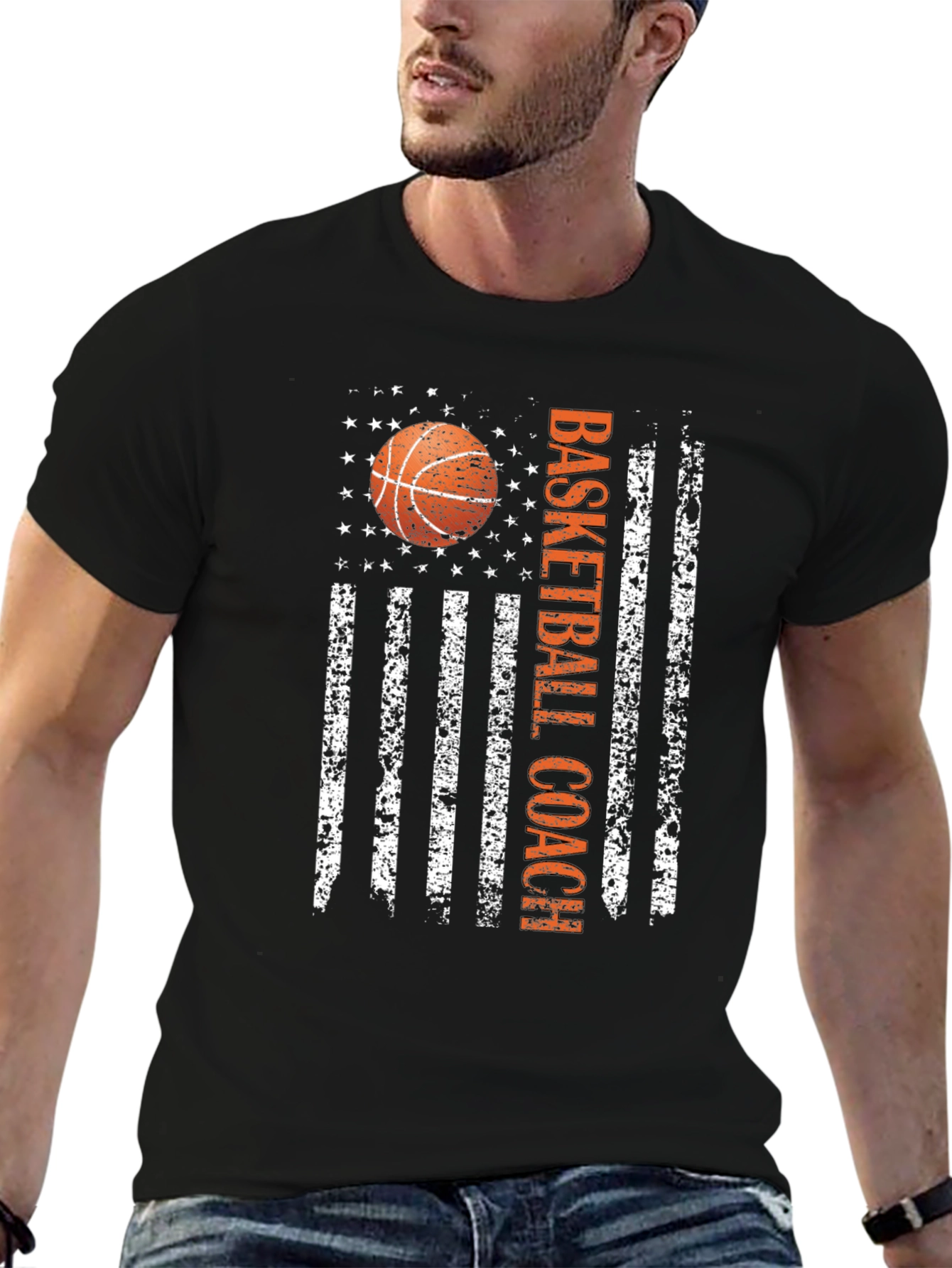 Basketball Coach American Flag Graphic T-Shirt
