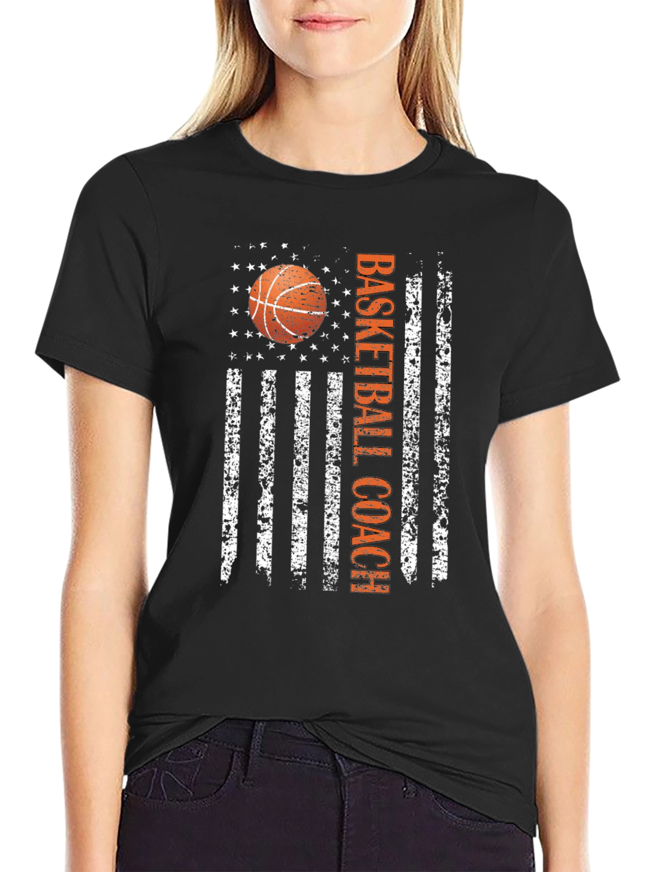 Basketball Coach American Flag Graphic T-Shirt