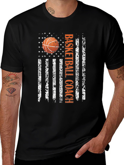 Basketball Coach American Flag Graphic T-Shirt