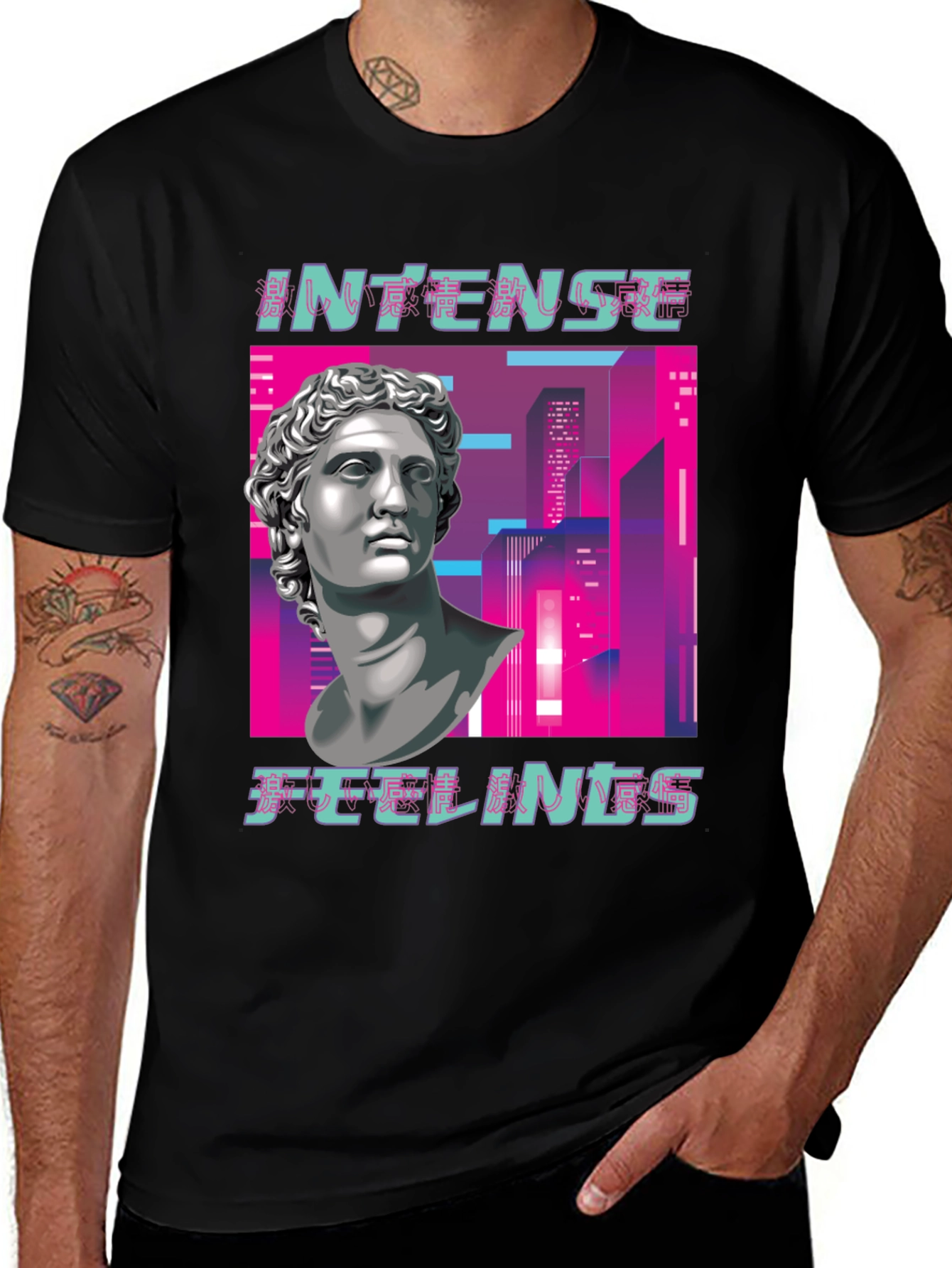 Intense Feelings Vaporwave Style Black T-Shirt