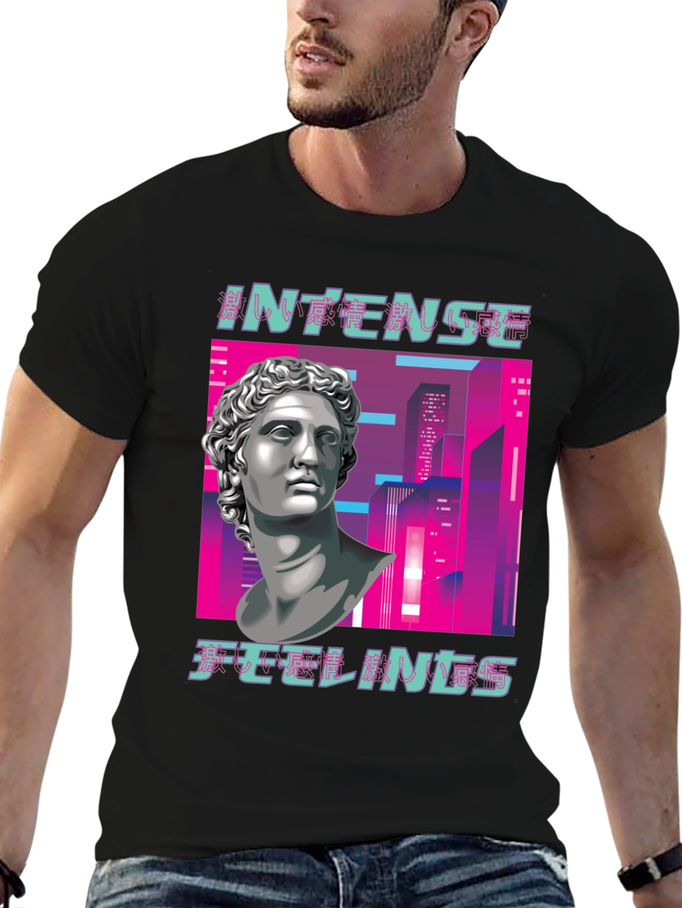 Intense Feelings Vaporwave Style Black T-Shirt