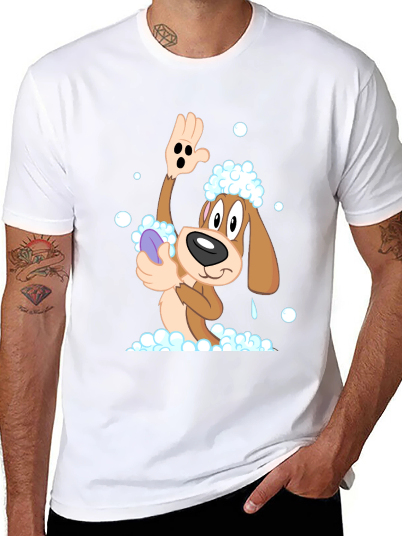Cartoon Dog T-Shirt: Bath Time Fun!