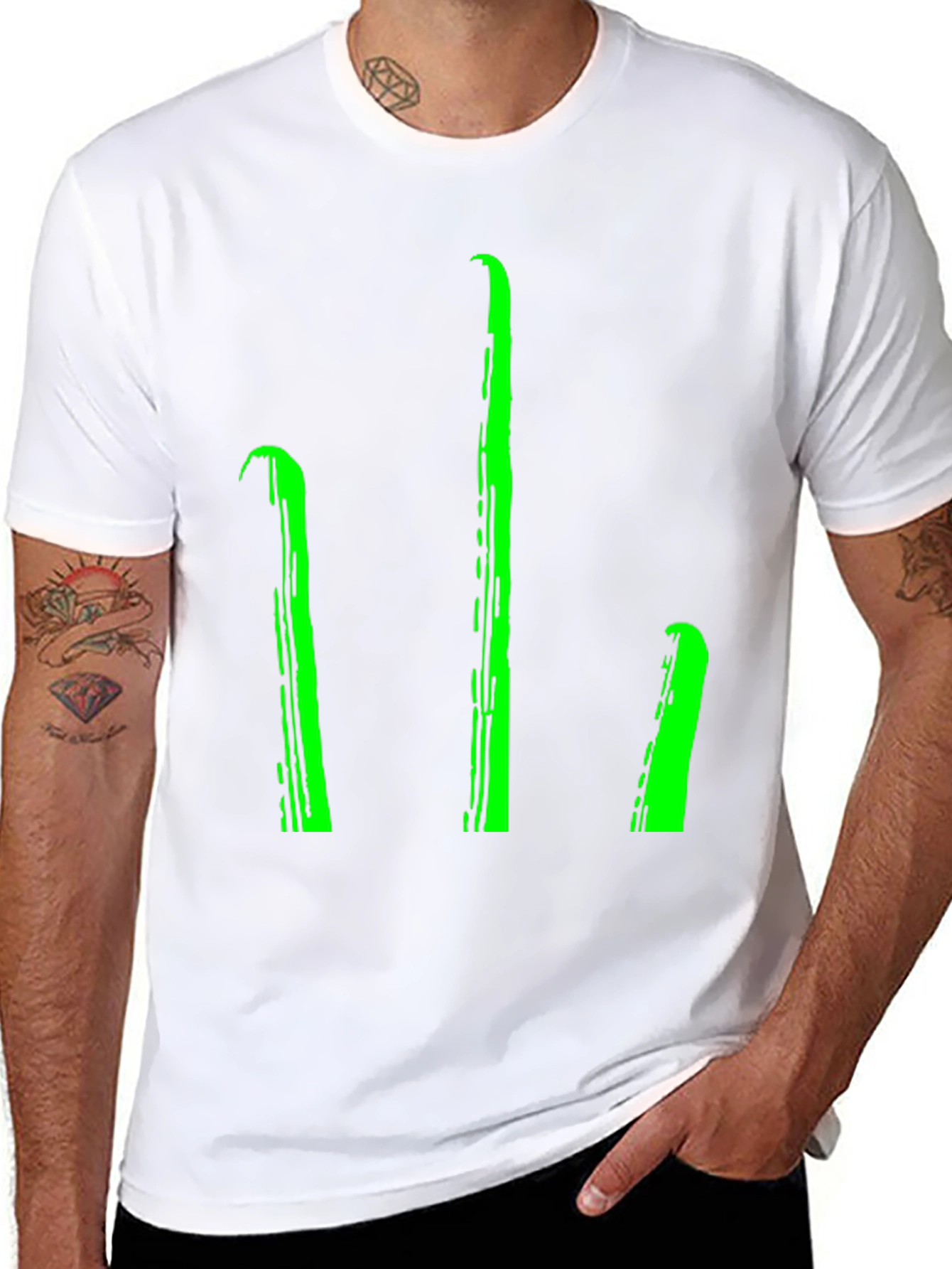 Mens Black T-Shirt with Green Stylized Trident Design