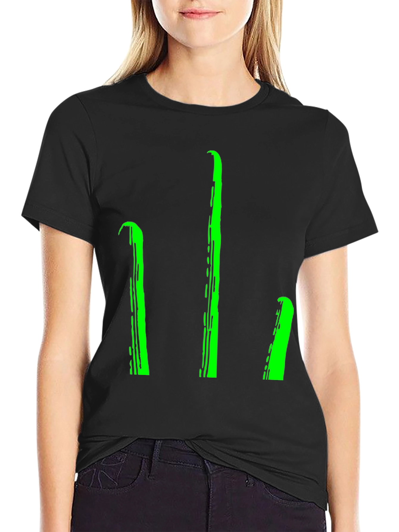 Mens Black T-Shirt with Green Stylized Trident Design