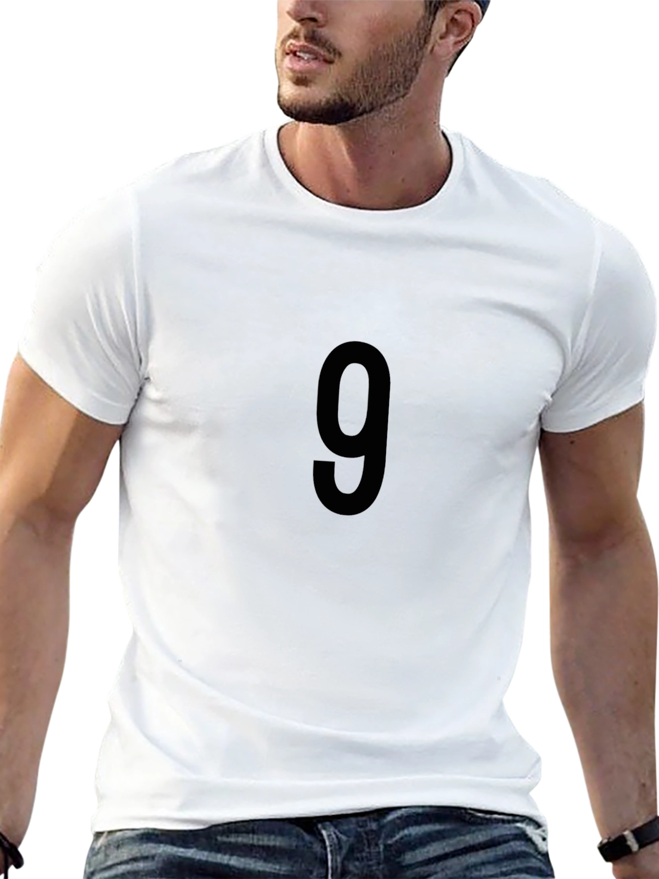 Classic Black T-Shirt with Bold Number 9 Graphic
