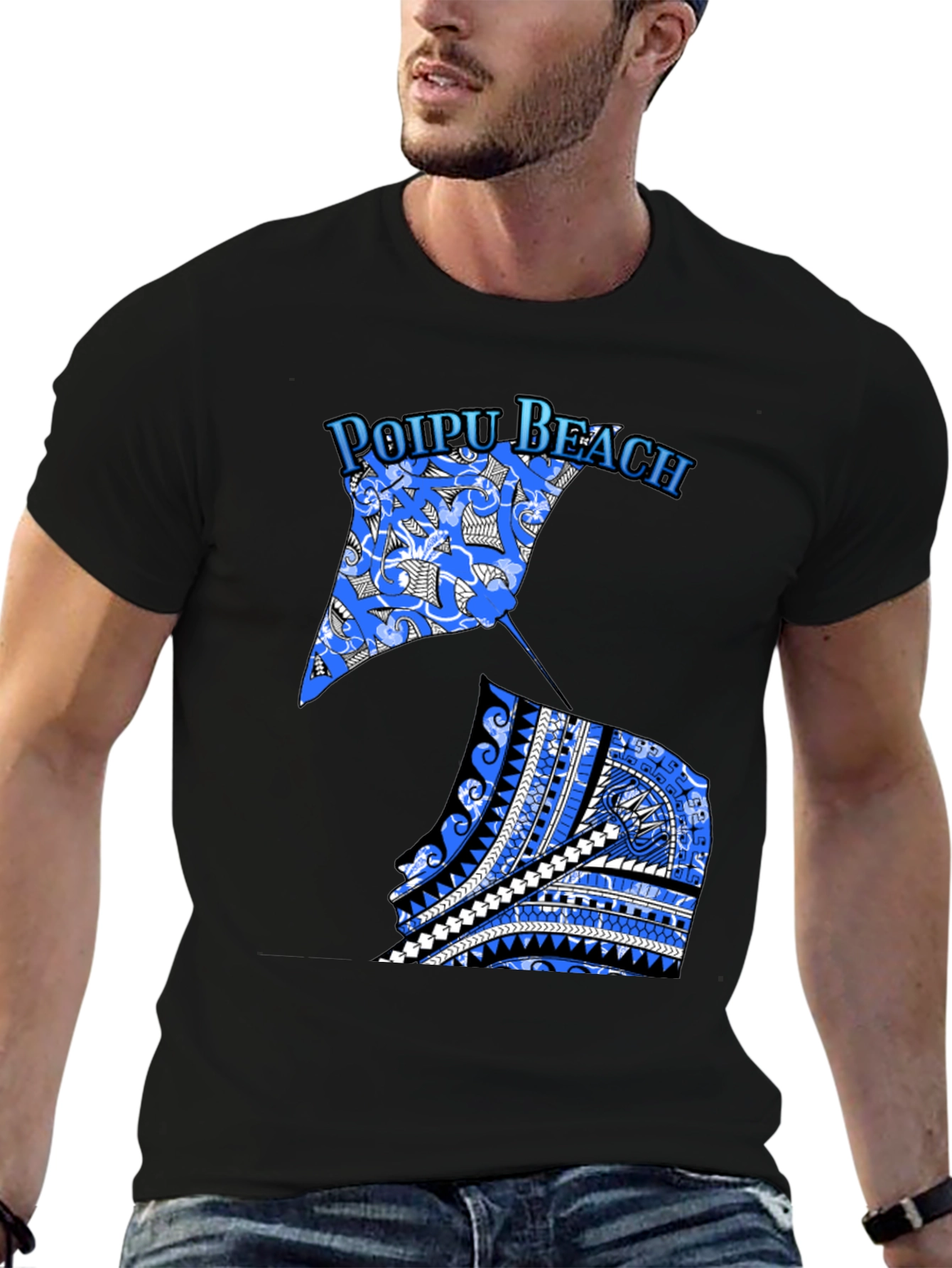 Poipu Beach Manta Ray Graphic Tee - Black