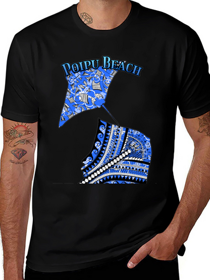 Poipu Beach Manta Ray Graphic Tee - Black