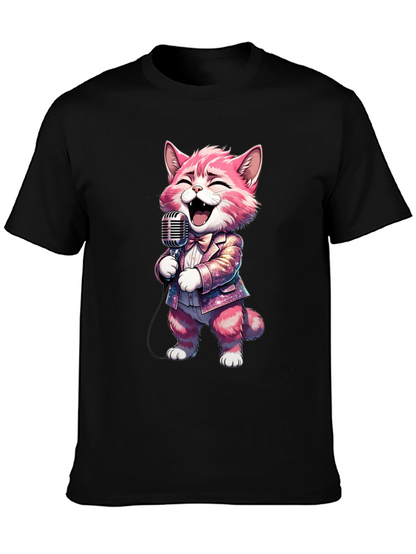 Singing Cat T-Shirt - Black Cotton Blend