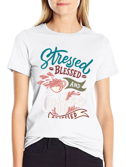 Stressed Blessed Coffee T-Shirt - Trendy Graphic Tee