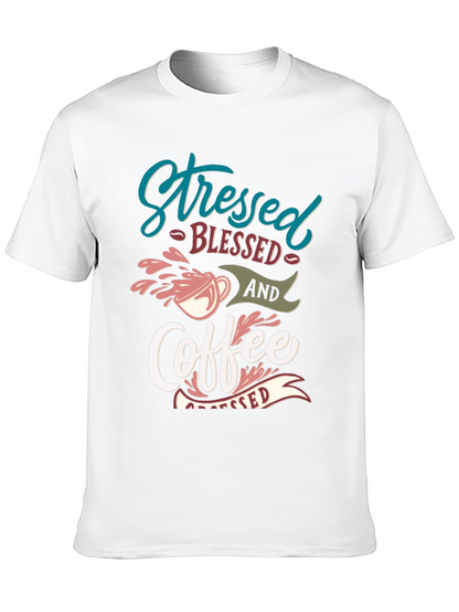 Stressed Blessed Coffee T-Shirt - Trendy Graphic Tee