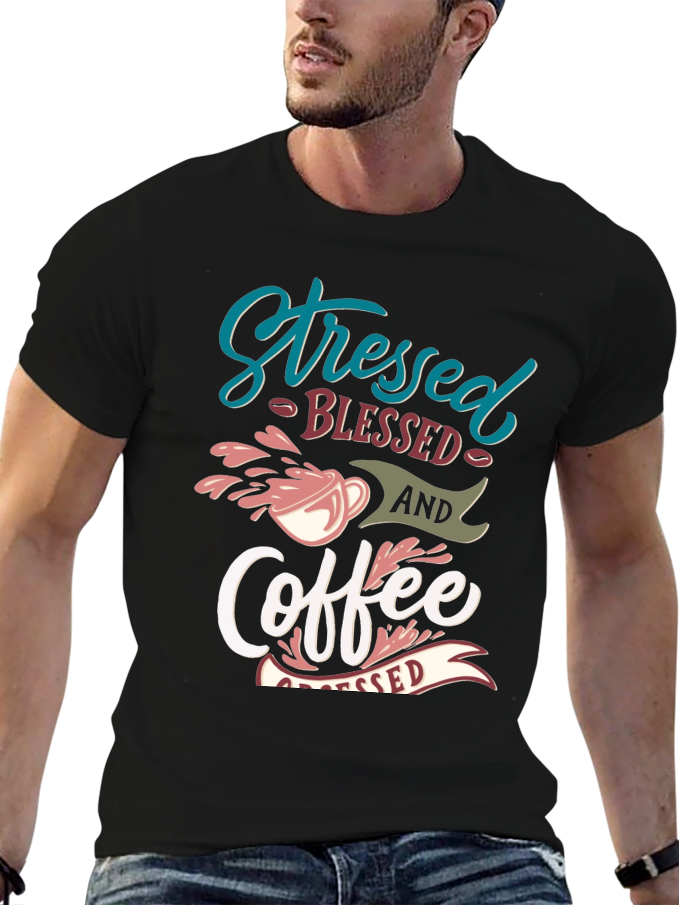 Stressed Blessed Coffee T-Shirt - Trendy Graphic Tee
