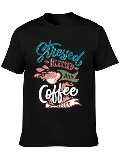 Stressed Blessed Coffee T-Shirt - Trendy Graphic Tee