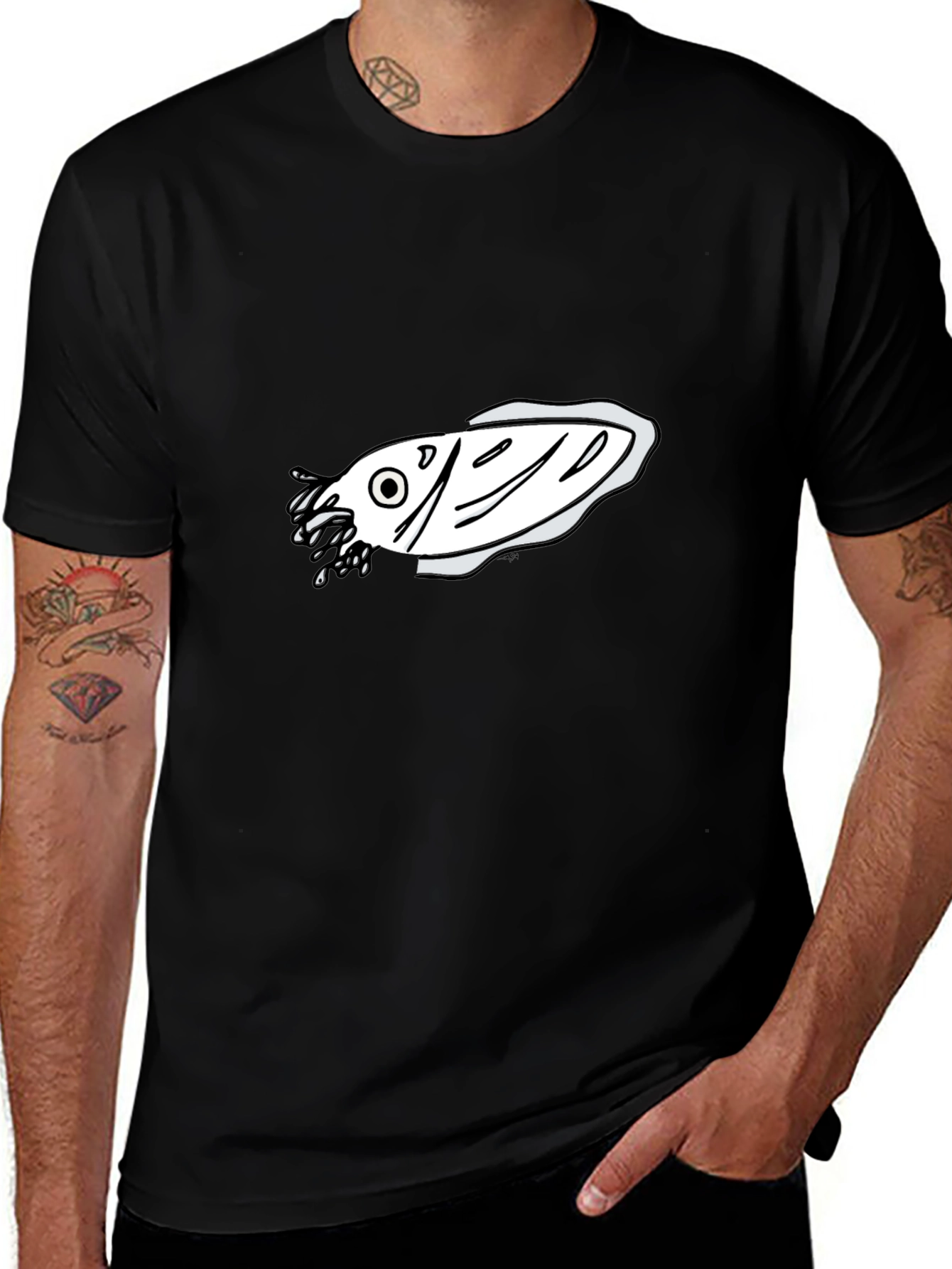 Black T-Shirt with Fish Graphic