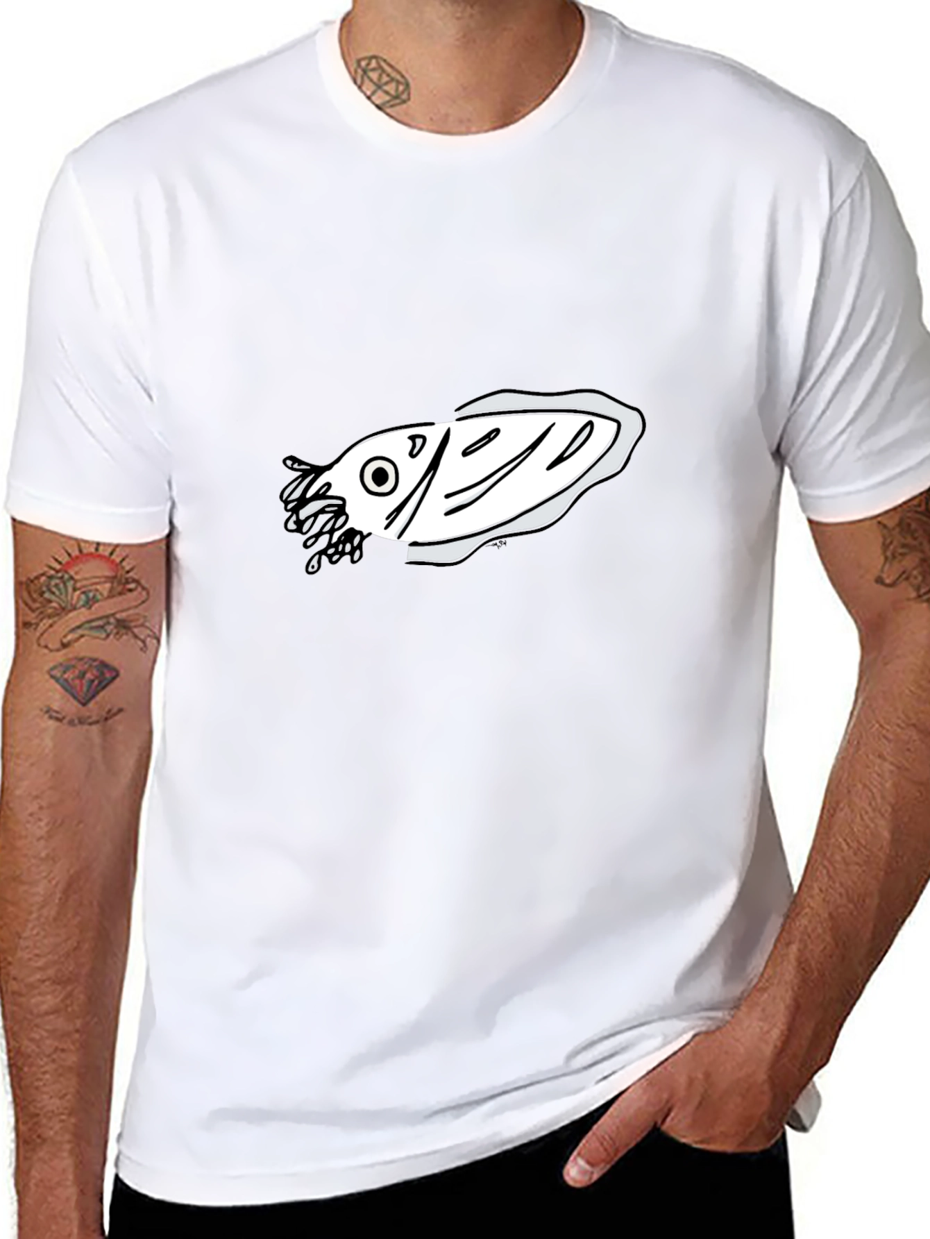 Black T-Shirt with Fish Graphic