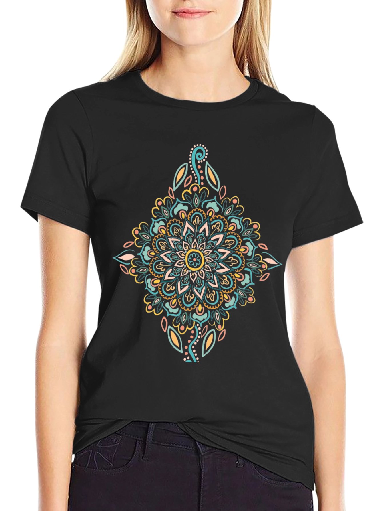 Mandala Graphic Print Black T-Shirt