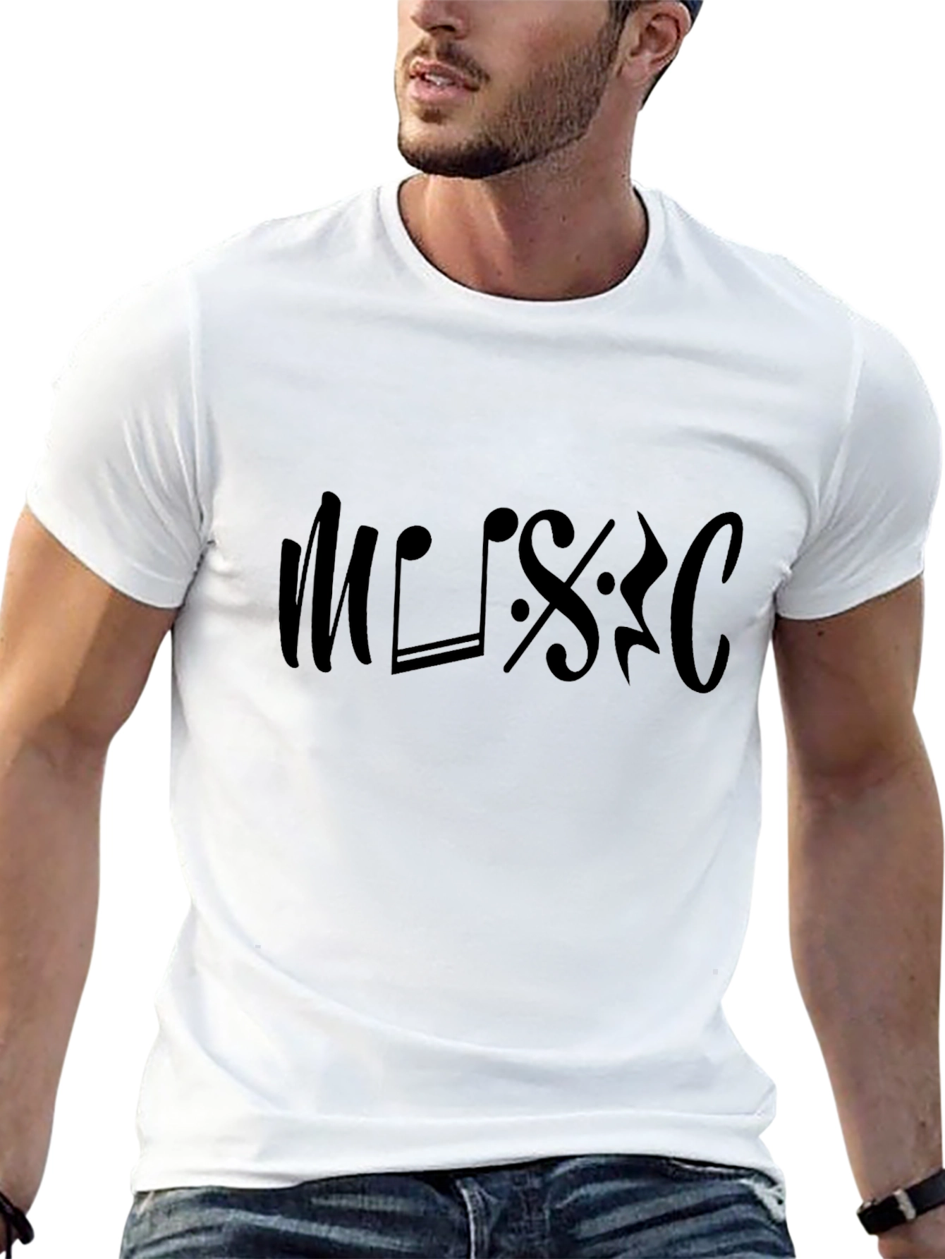 Music Note Design T-Shirt - Black