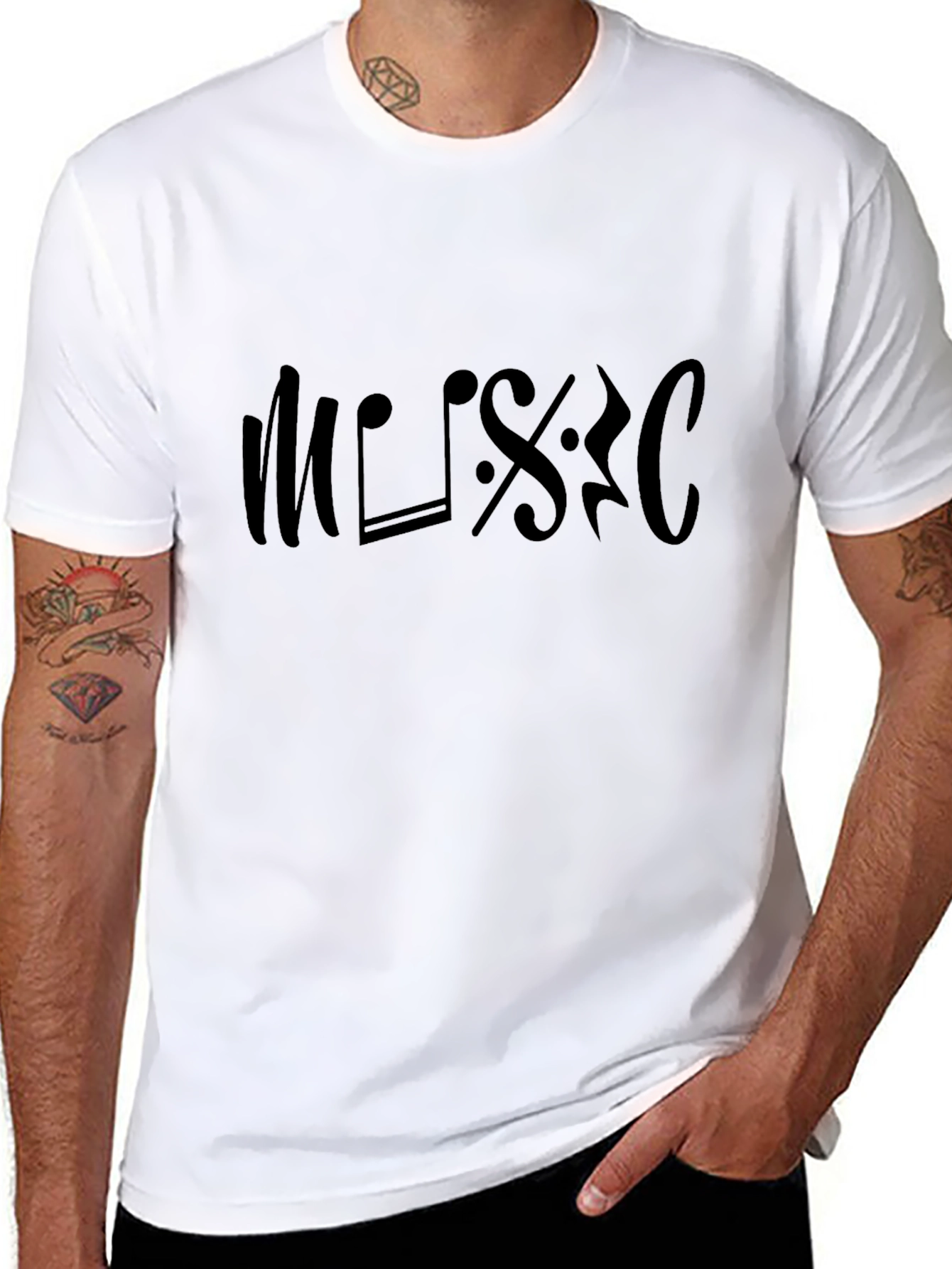 Music Note Design T-Shirt - Black