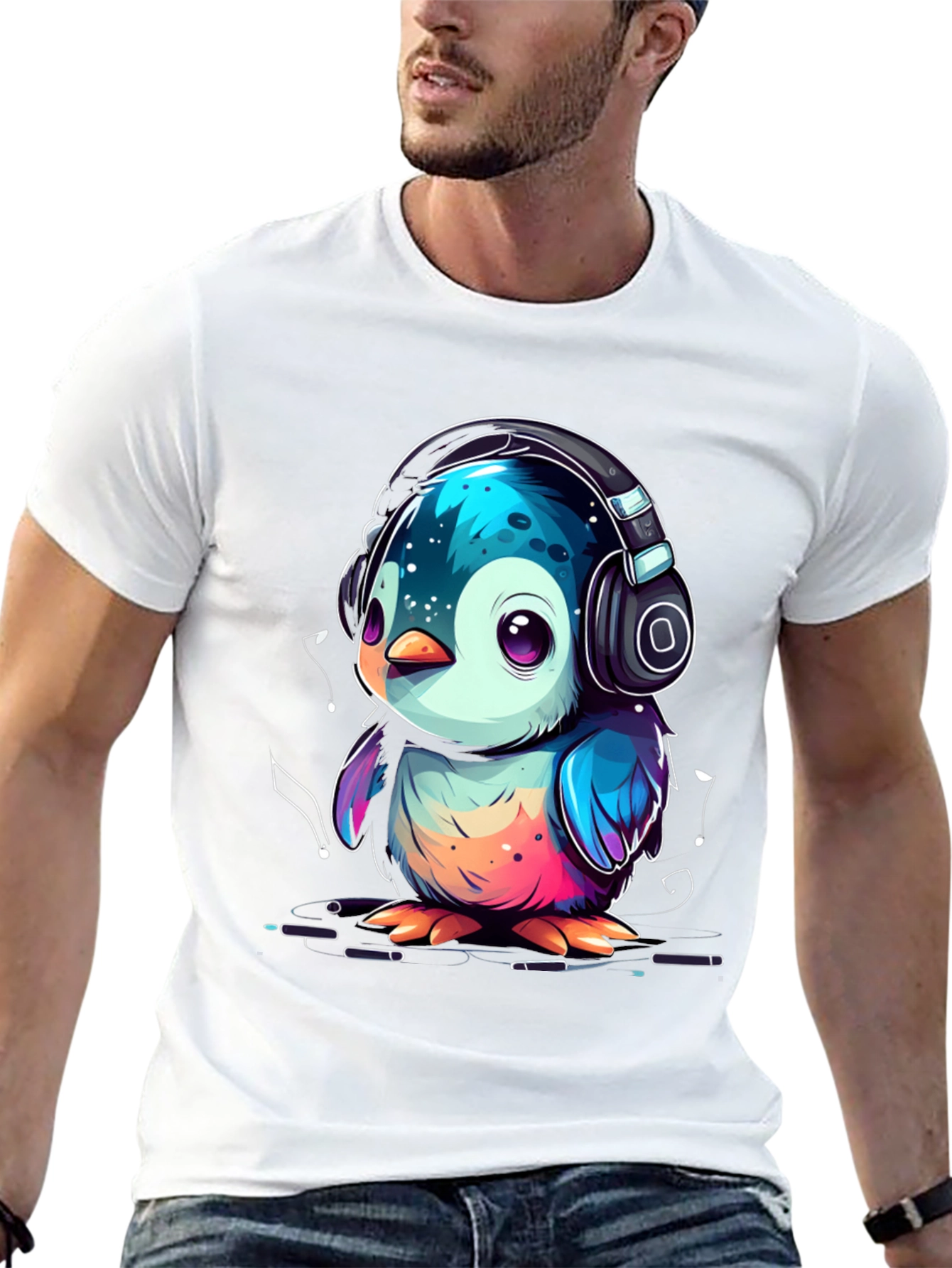 Penguin Headphone Graphic Tee - Cool Animal Lover Shirt