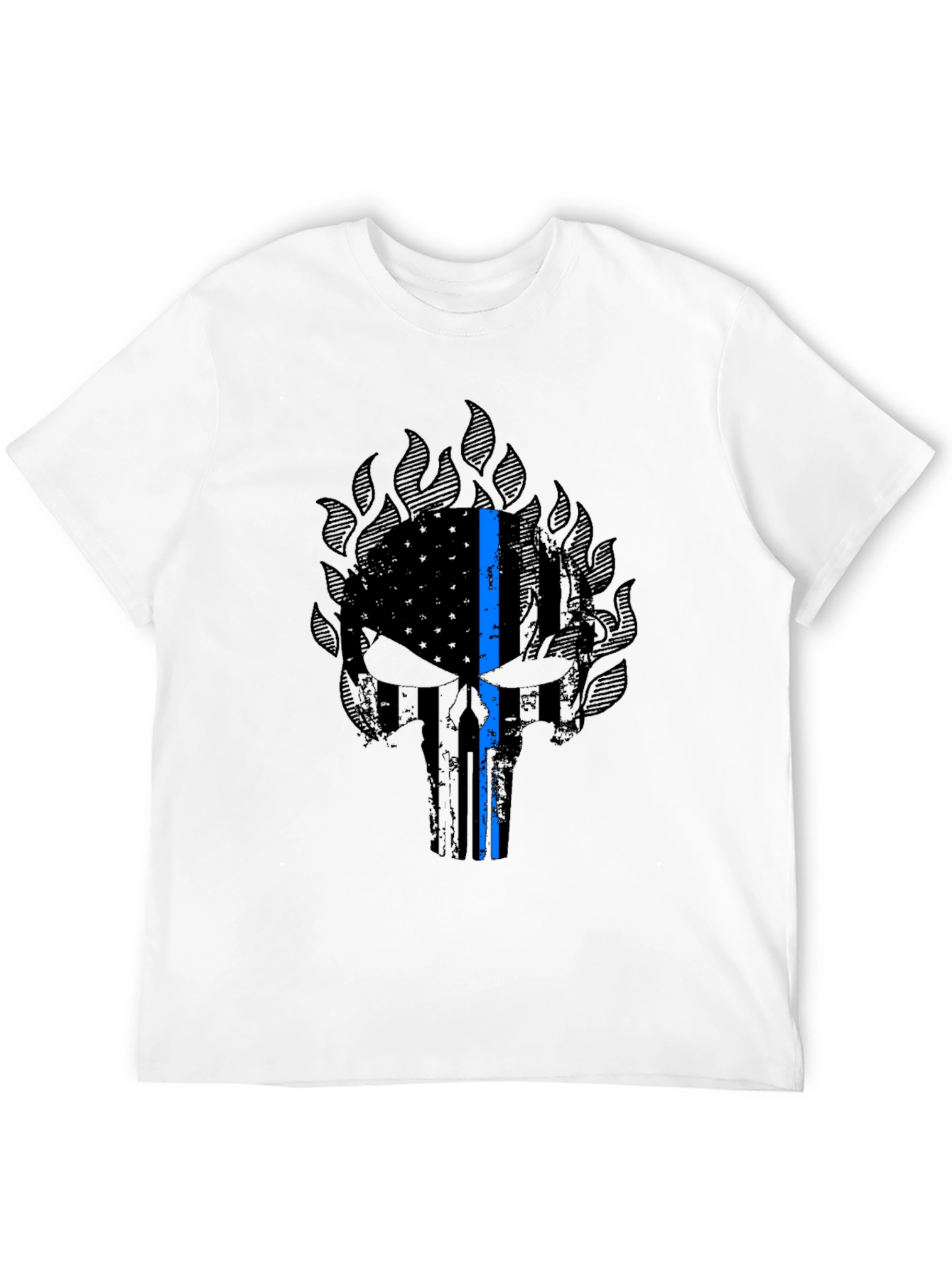 Thin Blue Line Punisher Skull Graphic T-Shirt