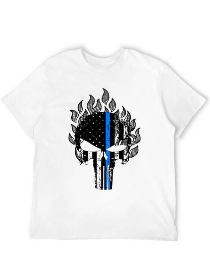 Thin Blue Line Punisher Skull Graphic T-Shirt