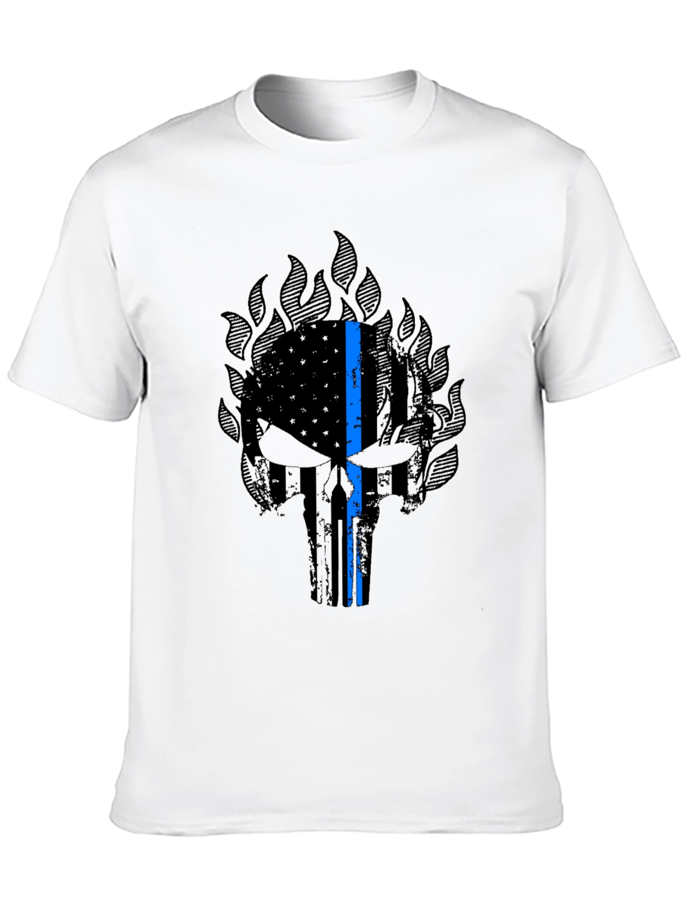 Thin Blue Line Punisher Skull Graphic T-Shirt